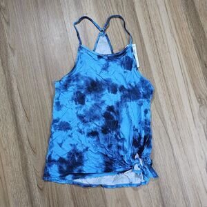 Citrus Blue Tie Dye Twisted Knot T-Strap Tank XS